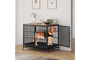 Indestructible Dog Crate, BOINN 42 inch Heavy Duty Extra Large Dog Crate Furniture for Large Medium Dog with Removable Trays, 3 Door, 4 Lockable Wheels & 5 Locks, XL Dog Kennel Furniture Indoor