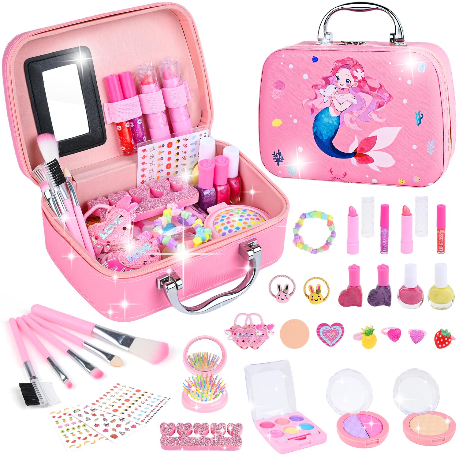 Kids Makeup Sets for Girls, Children Real Washable Make up Starter Kit Princess Pretend Play Makeup Girls Toys with Cosmetic Bag, Little Girl Birthday Set For Age 3 4 5 6 7 8 9 10 Year