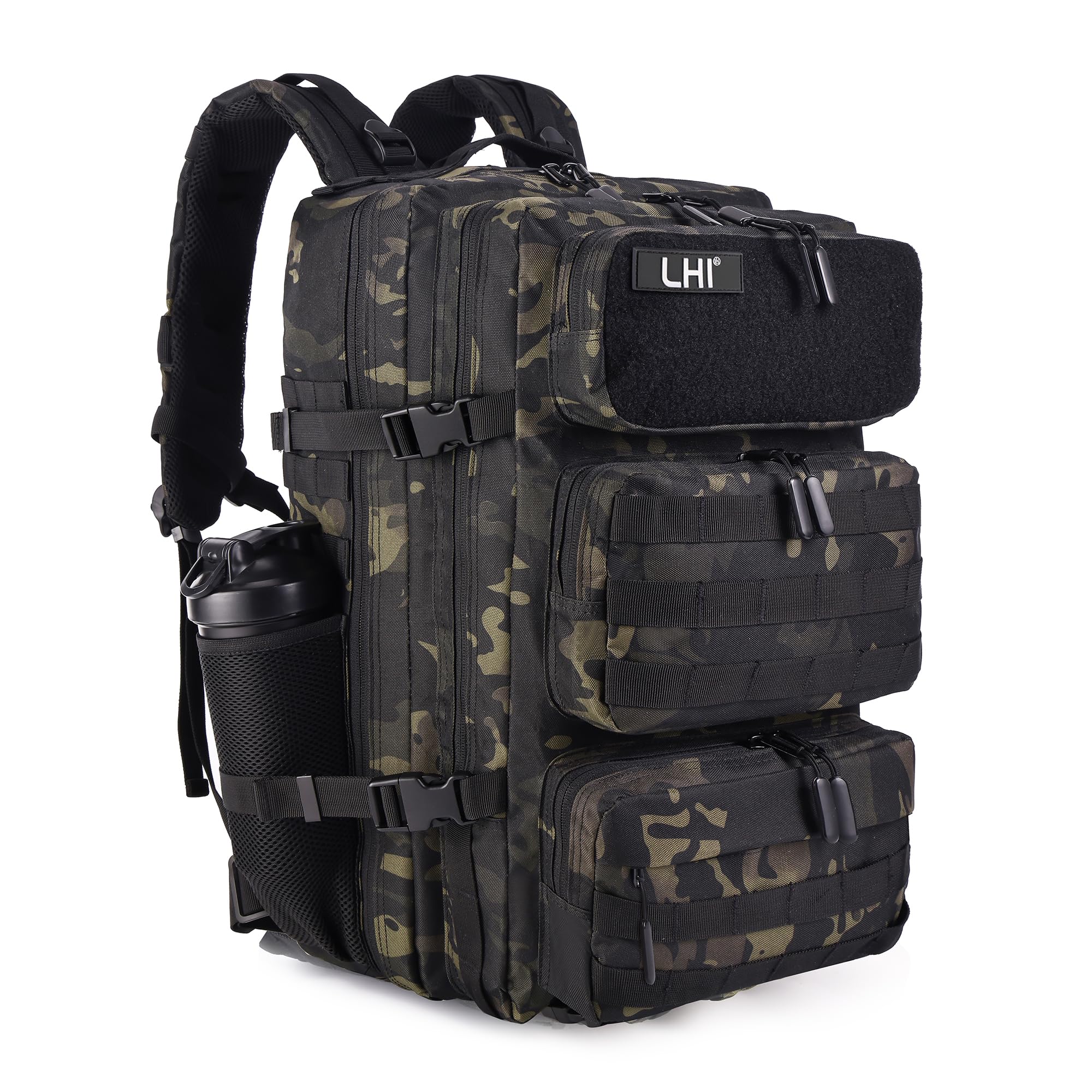 LHI Military Tactical Backpack for Men and Women 50L Army 3 Days Assault Pack Bag Large Rucksack with Shoe Compartment - Black CP Image