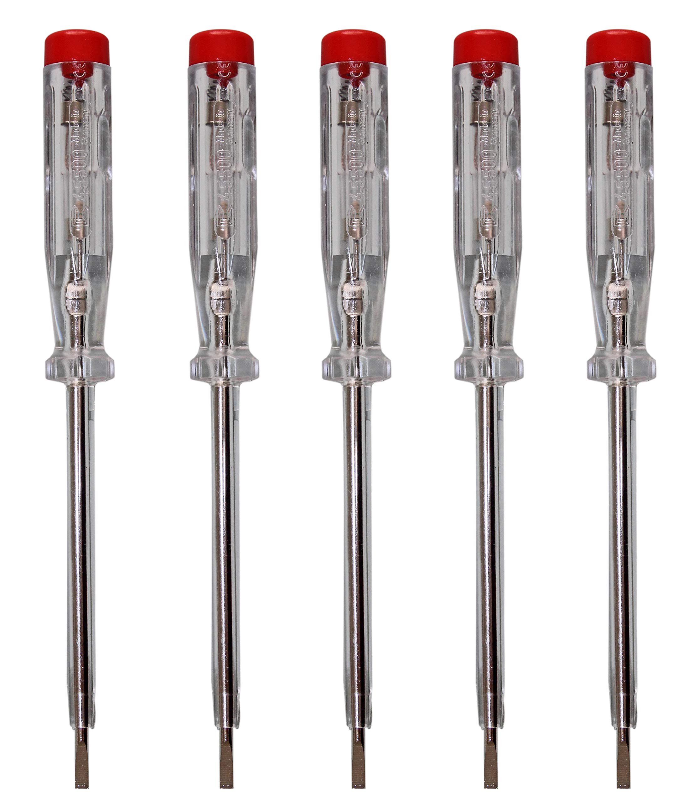 H + H Werkzeug Standard Tester 45500 5 x 45500 Voltage Tester/Phase Tester up to 250 V GS Tested According to VDE 0680 Made in Germany, Transparent/Red, 190 mm, 45500 VDE