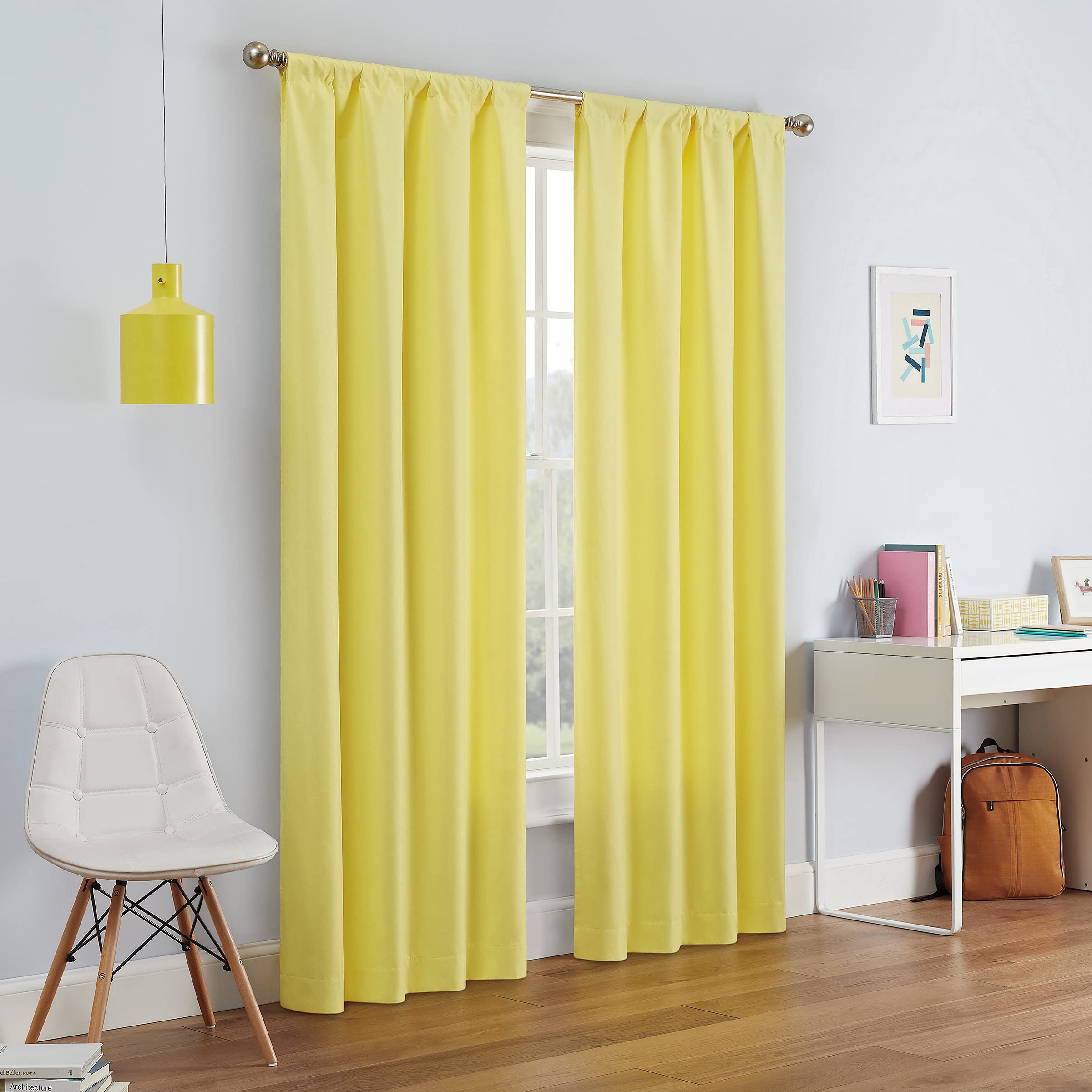 Eclipse Modern Blackout Thermal Rod Pocket Window Curtain for Bedroom or Living Room (1 Panel), Fabric, Lemon, 42" W x 95" L (Pack of 1)