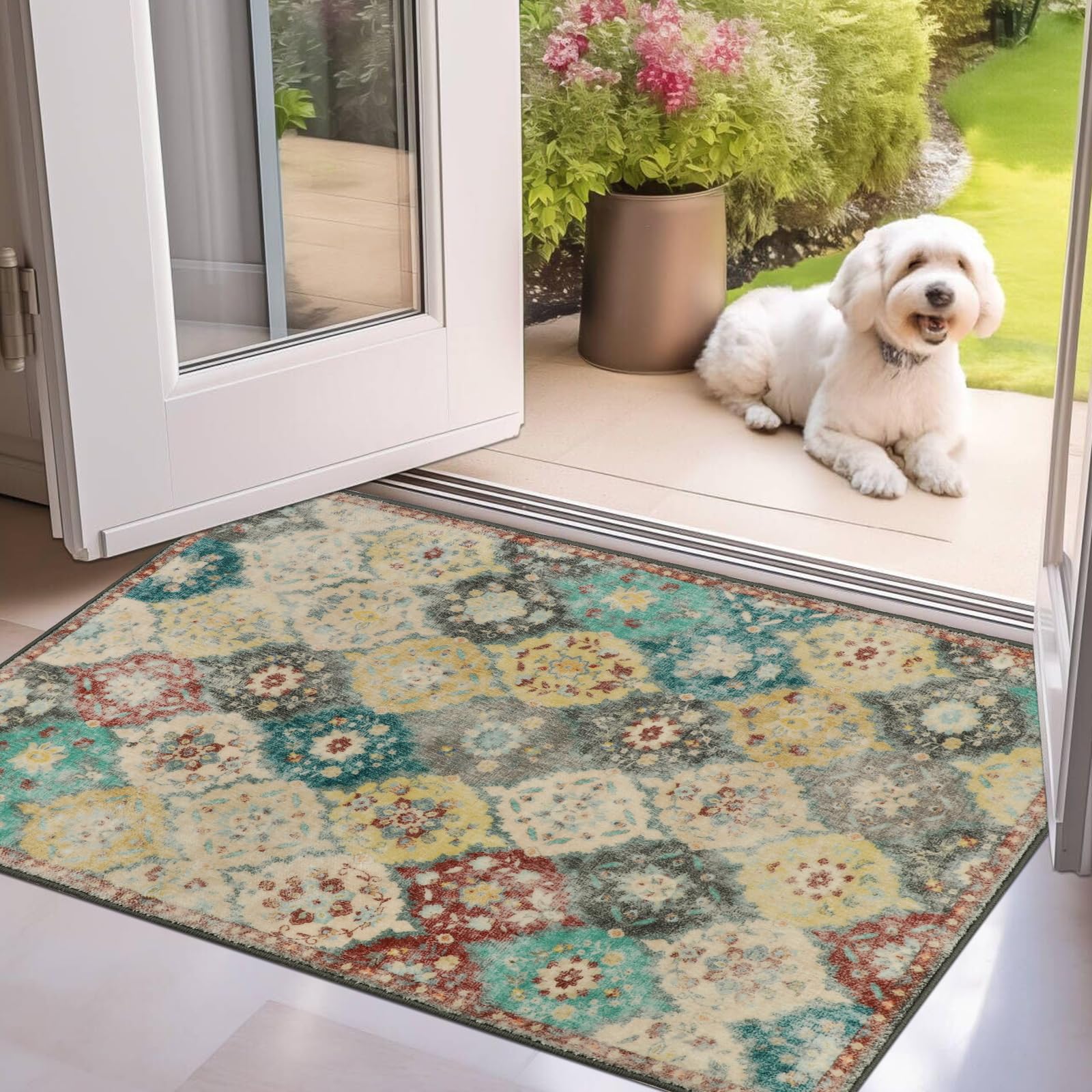 Cekene Doormats Inside Washable Non-slip 60x90cm Dog Door Mat Indoor Outdoor Dirt Resist Entrance Mat Rug Low Profile Floor Mat for Front Door Kitchen Bedroom Laundry