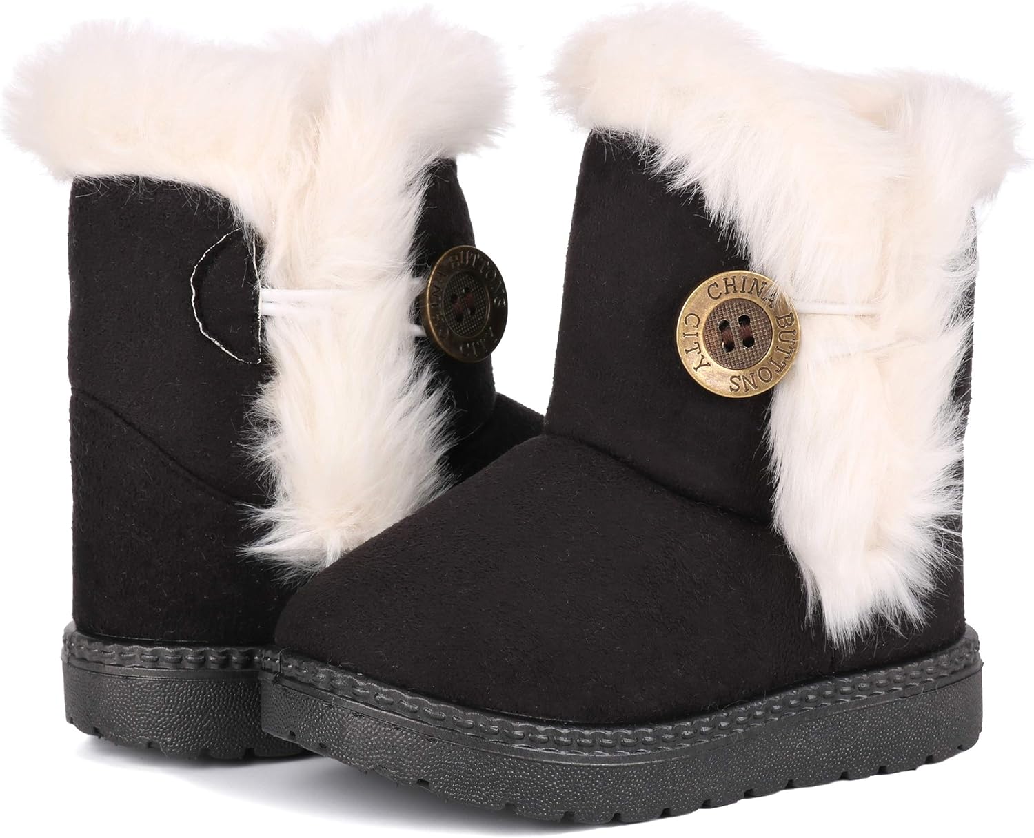 Moceen Toddler Boys Snow Boots Girls Warm Faux-Fur Lightweight Outdoor Button Winter Boot,Black,8204 CN20