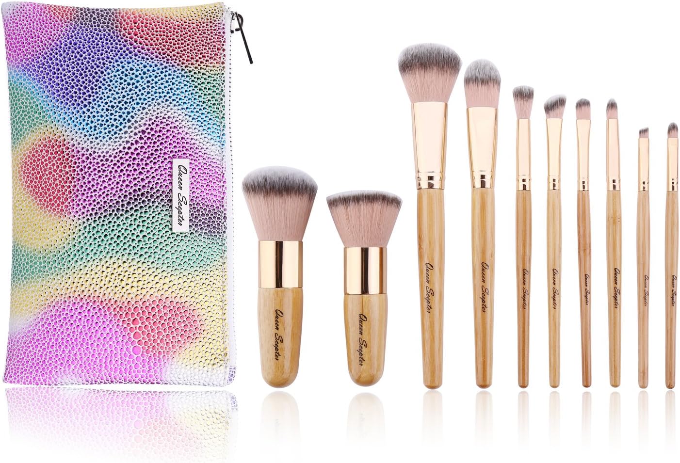 10 Pcs Makeup Brush Set Professional Bamboo Handle Make up Brush Foundation Powder Eyebrow Eyeshadow Eyebrow Concealer Lip Brushes Kits Cosmetic Tools With Colorful Artificial Leather Bag