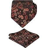 Alizeal Mens 3.15inches Flower Patterned Tie with Floral Printed Pocket Square