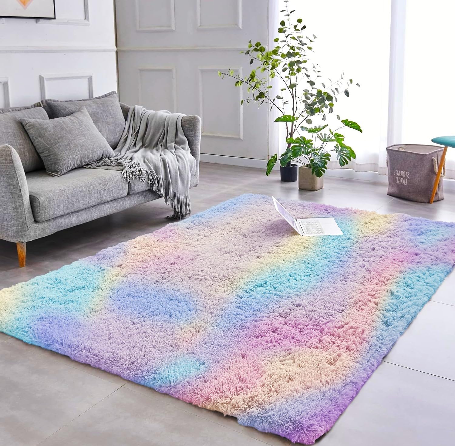 AMEHA Rainbow Shaggy Rugs Living Room 160x230 cm Colorful Fluffy Soft Non Slip Large Kids Bedroom Carpet Non-Shedding