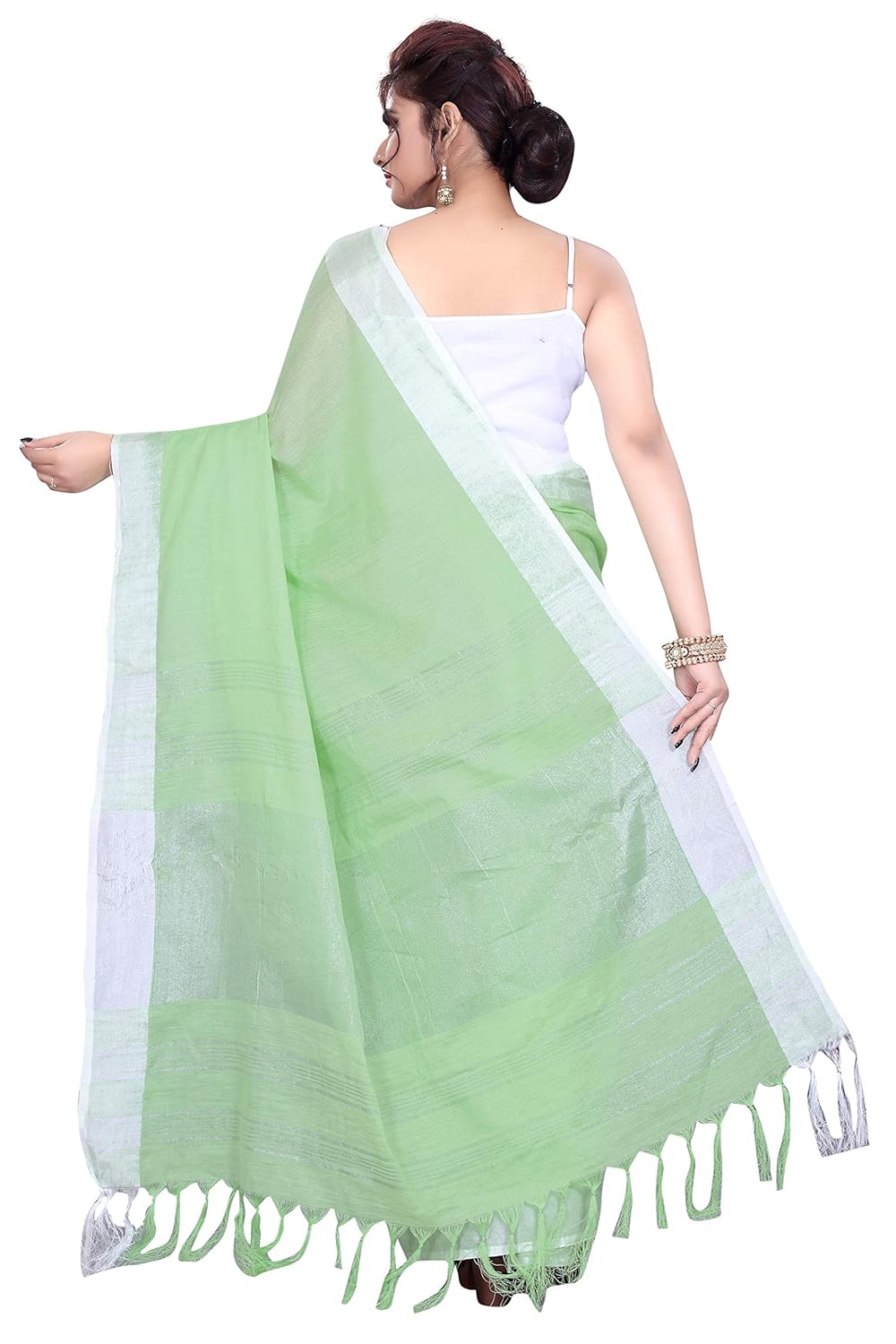 perfectblue women's linen saree with blouse piece (plainlinenvariation)