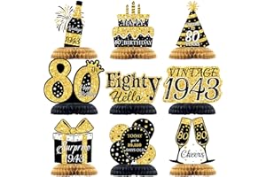 LITAUS, Black Gold 80th Birthday Decorations Honeycomb Centerpieces for Table - Pack of 9 | 80th Birthday Table Decorations for Women Men | Happy 80th Birthday Decorations