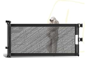 POMESEA Retractable Short Dog Gate with Drill Installation - 15.7" H Mesh Pet Gate, Extends Up to 50" W, Small Dog Gate for Stairs, Easy Step Over Low Puppy Gate for Doorways Indoor Outdoor Black