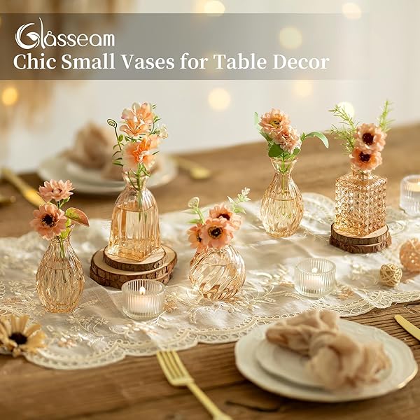 GLASSEAM GLASS SMALL VASES FOR CENTERPIECES: CUTE BUD VASES IN BULK 28 VINTAGE RUSTIC MINI VASES FOR FLOWERS CHAMPAGNE PINK CENTERPIECE VASE FOR TABLE DECOR WEDDING PARTY DECORATIONS