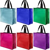 Plzrme 12 Pcs Reusable Mix Color Sparkle Gift Bags - Large Size, Perfect for Goodie & Party Favor Bags - 6 Shiny Colors with Handle - 13"x5"x11"
