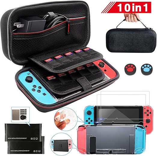 Switch Case, Carry Case Compatible for Nintendo Switch Accessories Bundle Fit AC Adapter KilYn