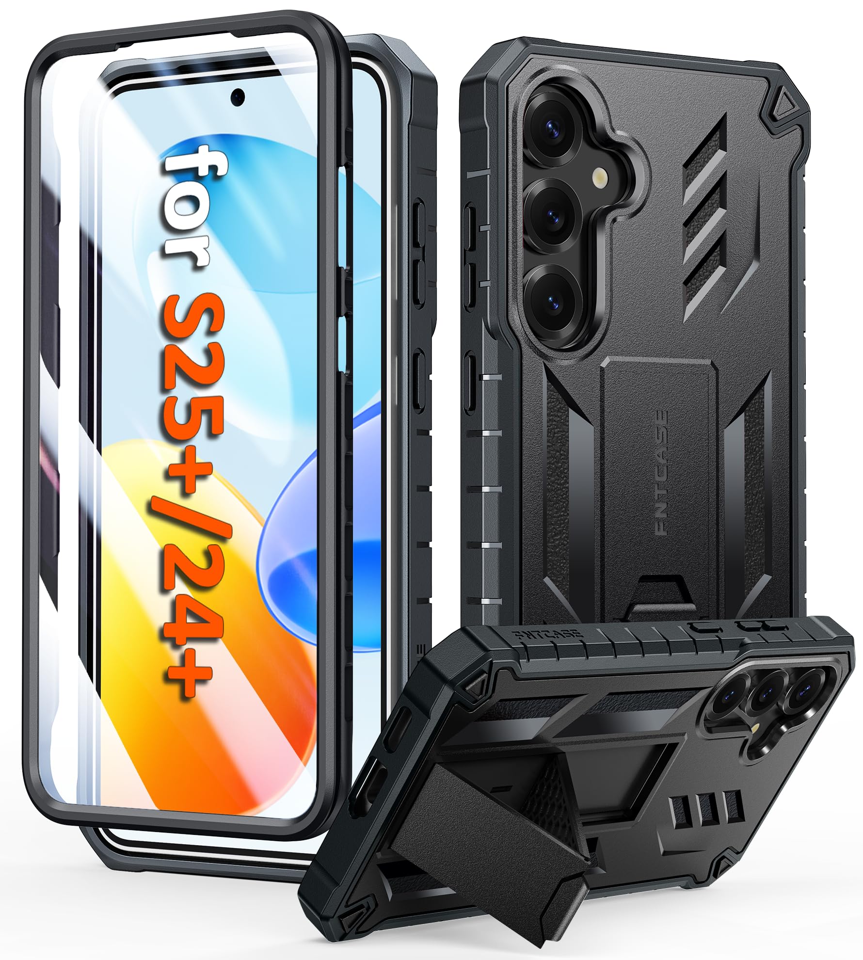FNTCASE for Samsung Galaxy S25 Plus Case, Built-in Screen Protector, Stand