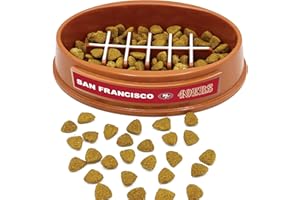 PETS FIRST NFL Super-Bowl 49ERS Slow Feeder Dog & Cat Bowl. Football Design for Healthy Digestion. Non-Slip for Large & Small Pets