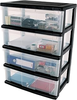 Iris Ohyama, Werkzeugwagen / Schubladenschrank auf Rollen - Wide Chest WC-N604 - plastik, schwarz, 4 x 34 L, L60 x B41 x H63 cm