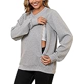 Bhome Nursing Sweatshirt Long Sleeve V Neck Breastfeeding Shirts Zipper Maternity Pumping Tops Pregnancy Sweater Pullover