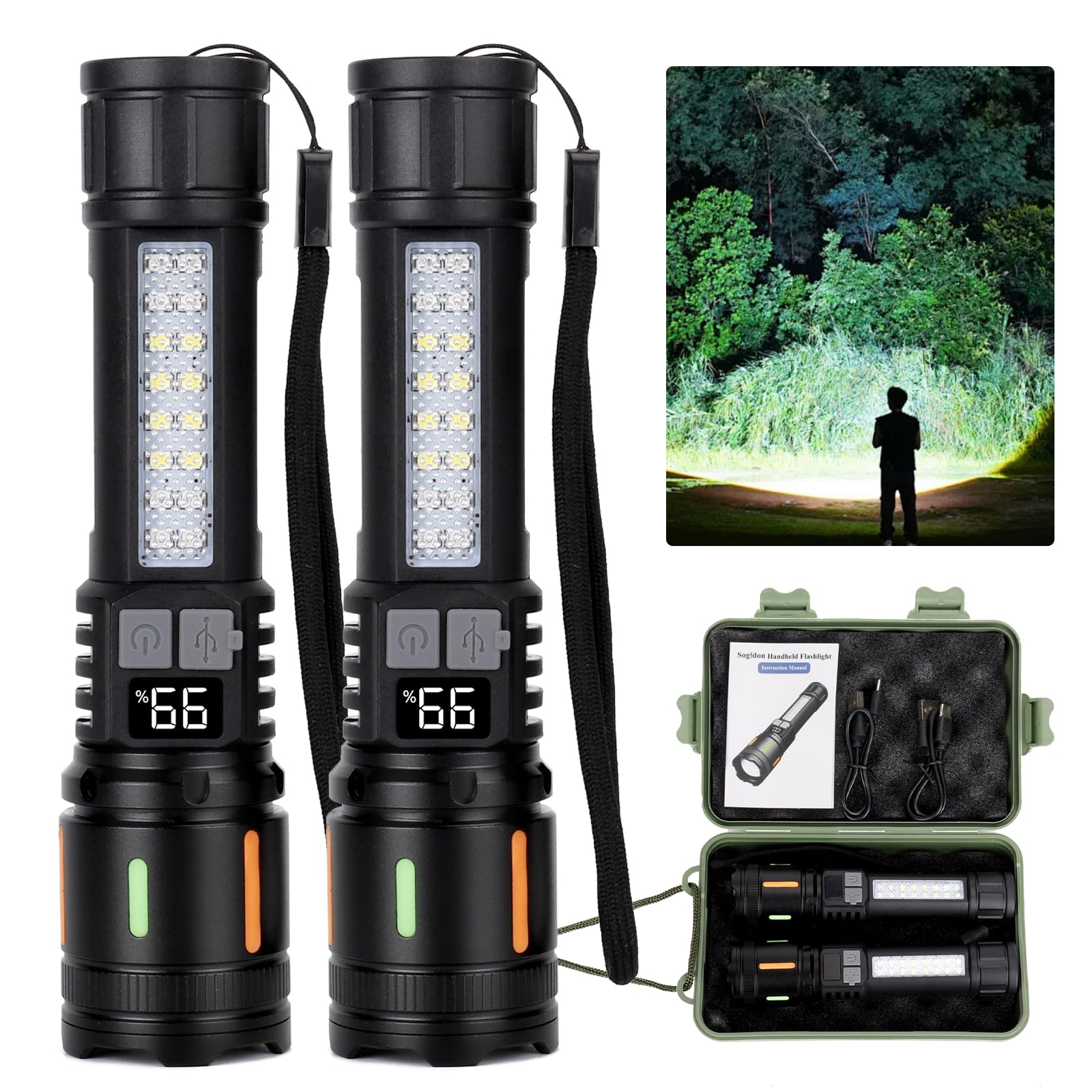 Photo 1 of Sogidon Flashlights High Lumens Rechargeable, 1,000,000 Lumen Super Bright Led Tactical Flashlight Battery Powered with 7 Light Modes, USB C, Waterproof, Zoomable, Powerful Handheld Small Flash Light