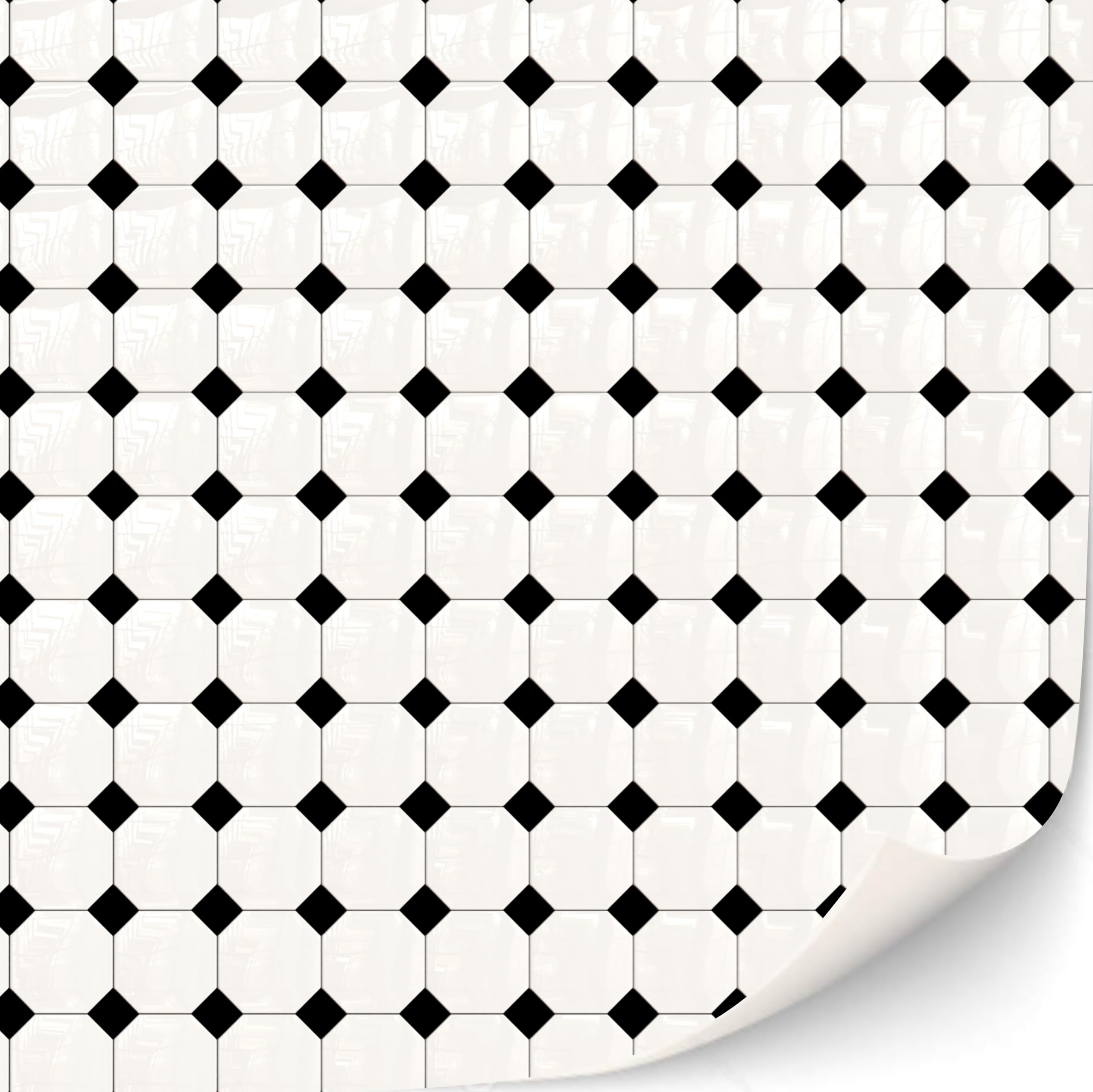 3 Sheets of Self-Adhesive Floor Tiles for Dollhouses 1:12th Scale (White with Black Diamonds) — image 1