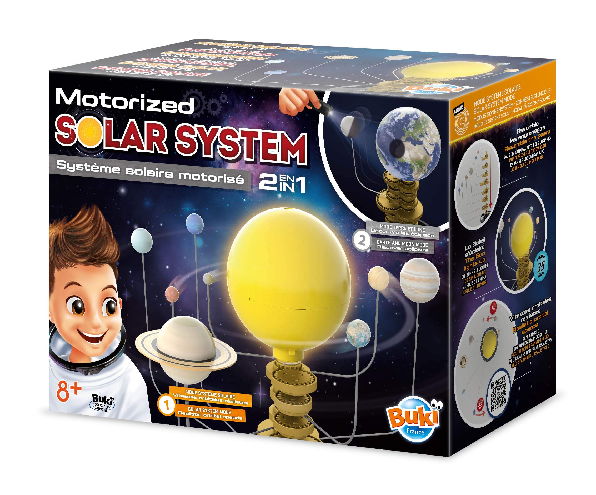Buki Solar System for Kids – 2-in-1 Space Toy with Light-Up Rotating Sun & Planets Solar System Model – STEM Learning Kit with Torch to Recreate Eclipses – Science Toy Age 8+