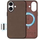 SHIELDON Top Grain Crazy Horse Leather Case for iPhone 16 6.1", Compatible with MagSafe, [Camera Button Updated], Magnetic Wireless Non-Slip Shock-Absorbent Charging Cover - Crazy Horse Dark Brown