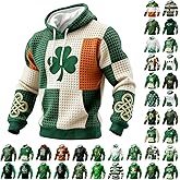 St Patricks Day Hoodies Men Irish Shamrock Casual Clover Graphic Casual Waffle Knit Sweatshirt Holiday Outfit