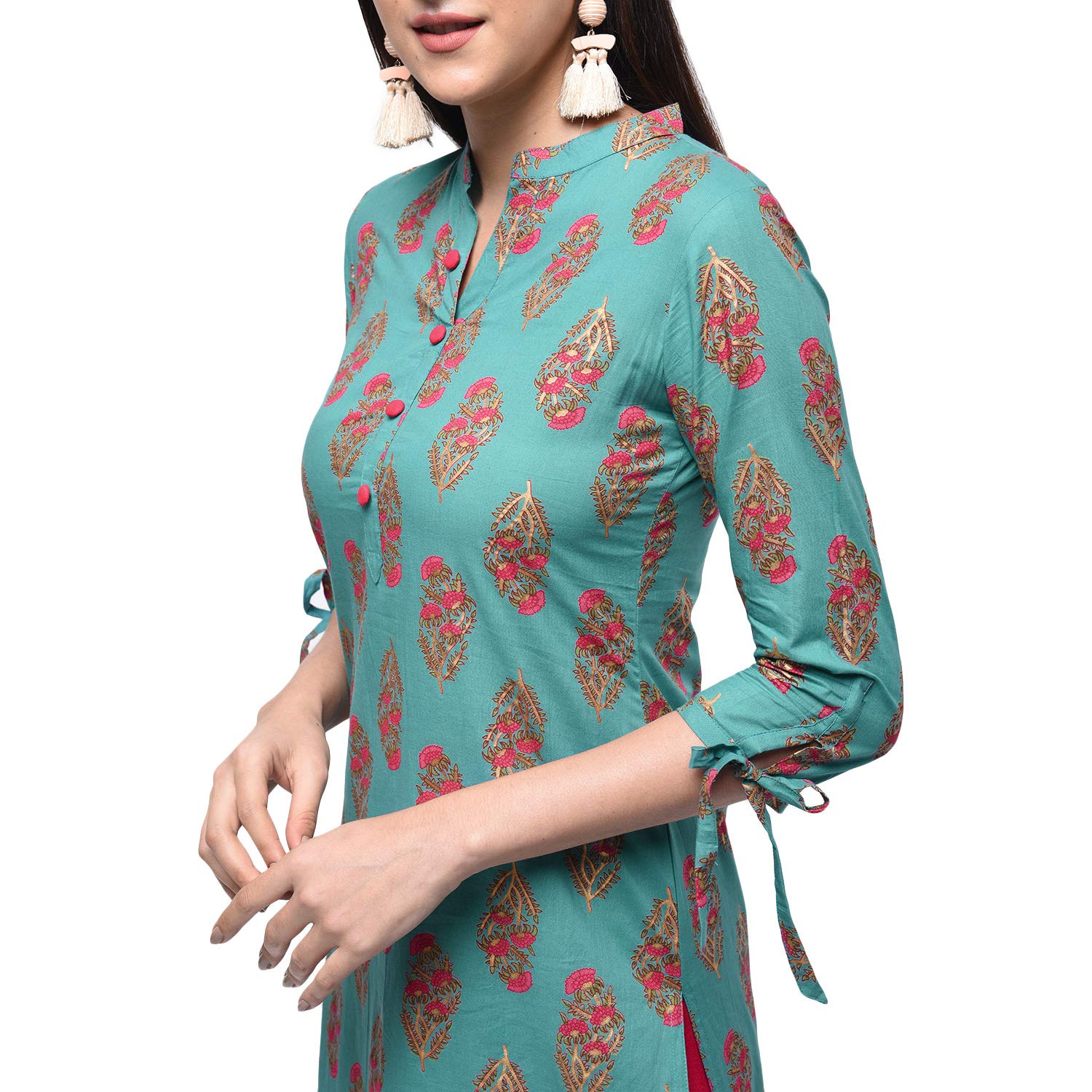 gulmohar jaipur women's straight cotton kurta (blue)
