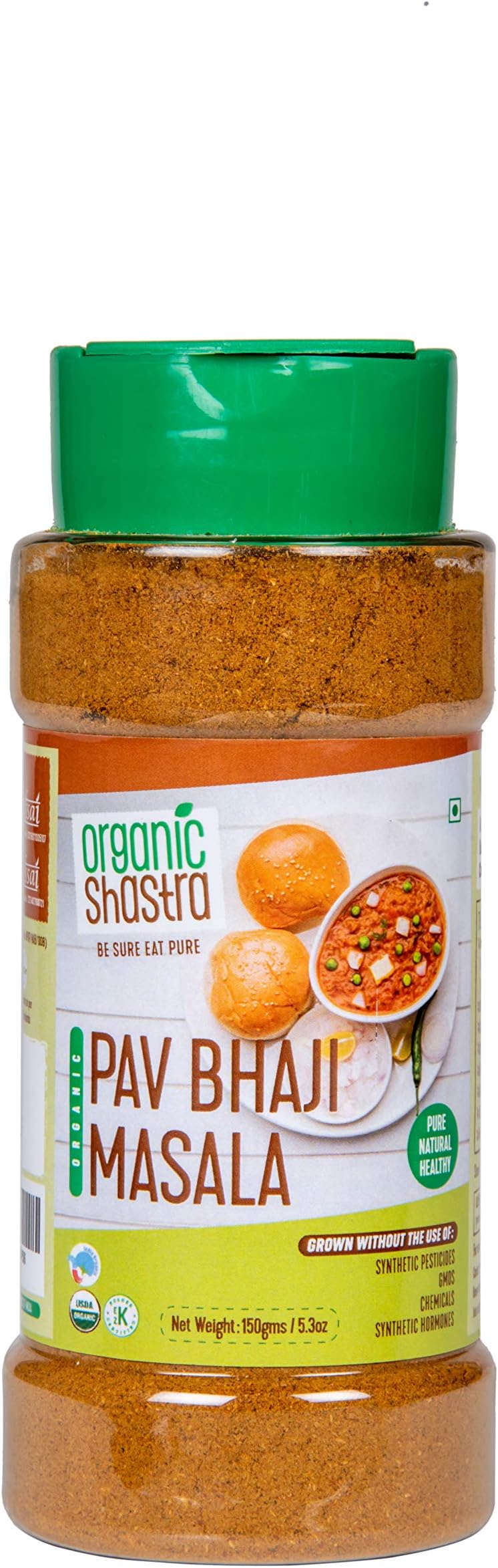 Organic Shastra Pav Bhaji Masala, USDA Certified Organic, Kosher Certified - 150 grams (Pack of 2)