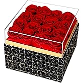 16 Preserved Rose, Eternal Red Forever Flowers Roses in Acrylic Box, Flowers Gifts for Her Woman Wife Girlfriend on Birthday, Anniversary, Valentine's Day, Christmas