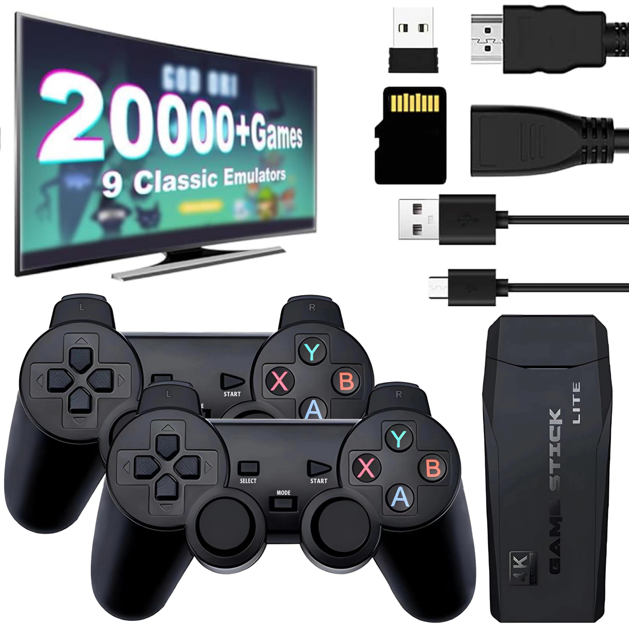 Photo 1 of 2025 New Upgrade Retro Gaming Console - Retro Gaming Stick,Retro Game Console Built-in 20000+ Games&9 Classic Emulators,4K HDMI Output,Plug and Play Game Stick with 2 Controllers(64G)