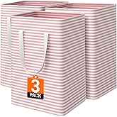 SmartTrends 3 Pack Large Laundry Basket,Waterproof & Freestanding Laundry Hamper,Collapsible Clothes Hampers with Easy Carry Long & Reinforced Handles in Bathroom,College Dorm(75Lx3,Pink)
