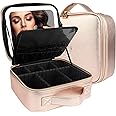 MOMIRA Travel Cosmetic Train Case with Lighted Mirror 3 Color Scenarios Cosmetic Bag Organizer with Adjustable Dividers Makeup Storage for Women, Makeup Accessories & Tools Case Champagne