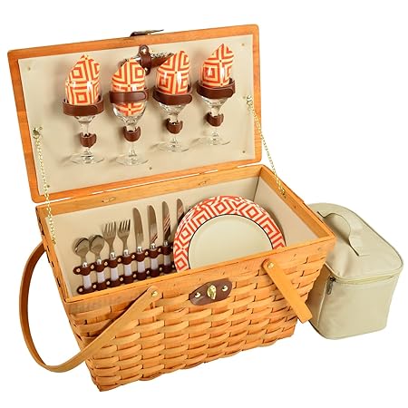 Picnic at Ascot Settler Traditional American Style Picnic Basket, Diamond Orange