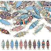 DELORIGIN 44Pcs Enamel Fish Charms Golden Ocean Fish Pendants Sea Animal Dangle Charm for Jewelry Making DIY Necklace Earrings Bracelet Keychains Beading Crafts Supplies, 11 Styles