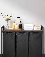 VASAGLE 3-Compartment Laundry Hamper with Shelf 120 L Black Brown BLH301B01 view 5