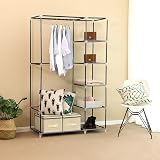 SONGMICS Portable Wardrobe Foldable Closet with Hanging Rail Grey 110x45x175 cm view 3