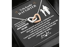 LOTUS-A Silver Necklace Daughter Gifts from Dad - S925 Interlock Heart Necklace with a Message Card Present to My Grown Teen Girls from Father on Daughter's Mother's Day Christmas Birthday Graduation