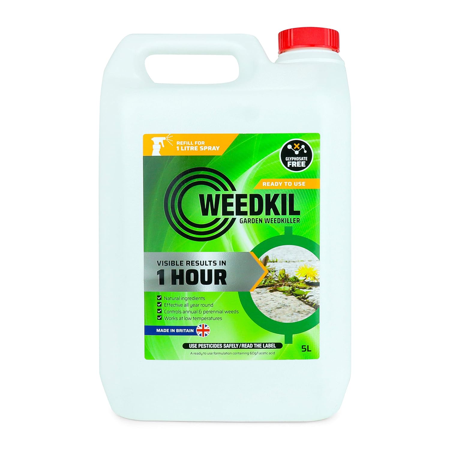 WeedKil Pet Friendly Weed Killer 5L- Child & Home Friendly | Glyphosate Free - Organic, Natural Ingredients | Effective Within 24 Hours, All Year Round