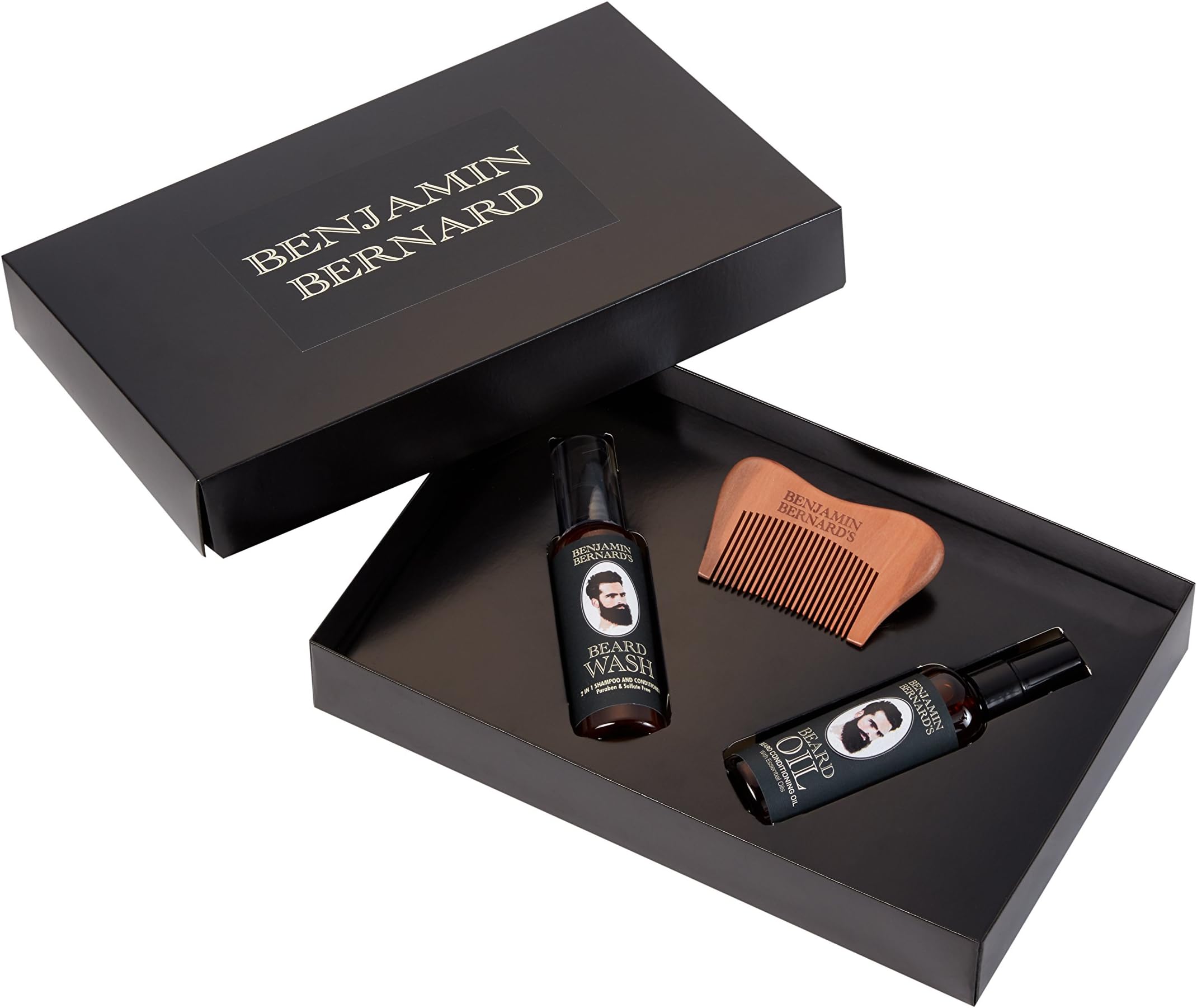 Benjamin Bernard Beard Grooming Kit – Contains 1x Beard Oil, 1 x Beard Wash and 1 x Limited Edition Benjamin Bernard Beard Comb
