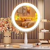 DEXHOM Professional 8" Large Lighted Makeup Mirror with Brighter Lights, 1X/10X True HD Magnifying Mirror with 3 Color Dimmable Lights, 92 Shadowless LEDs, 360°Swivel Seamless Vanity Mirror, White