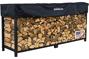 Woodhaven 8-Foot Firewood Rack – American Brand – 1/2 Cord Raised Lumber Storage Rack – Keeps Wood Dry & Ready – Heavy-Duty Steel, Lifetime Structural Warranty (With Cover)