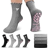 COARVXA Cute Pilates Grip Socks for Women Ruffle Frilly Butterfly Embroidery Non Slip Grip Socks for Yoga, Barre, Barefoot