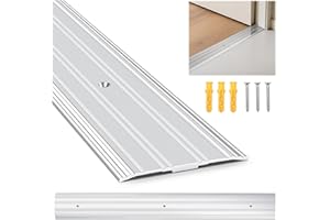 SFNSM Aluminum Door Threshold - 36" L x 3" W Exterior Floor Transition Strip with Pre Drilled Holes and Expansion Screws, Non-Slip Fluted Saddle Threshold Flat Profile Threshold, Prevent Dust & Airflow