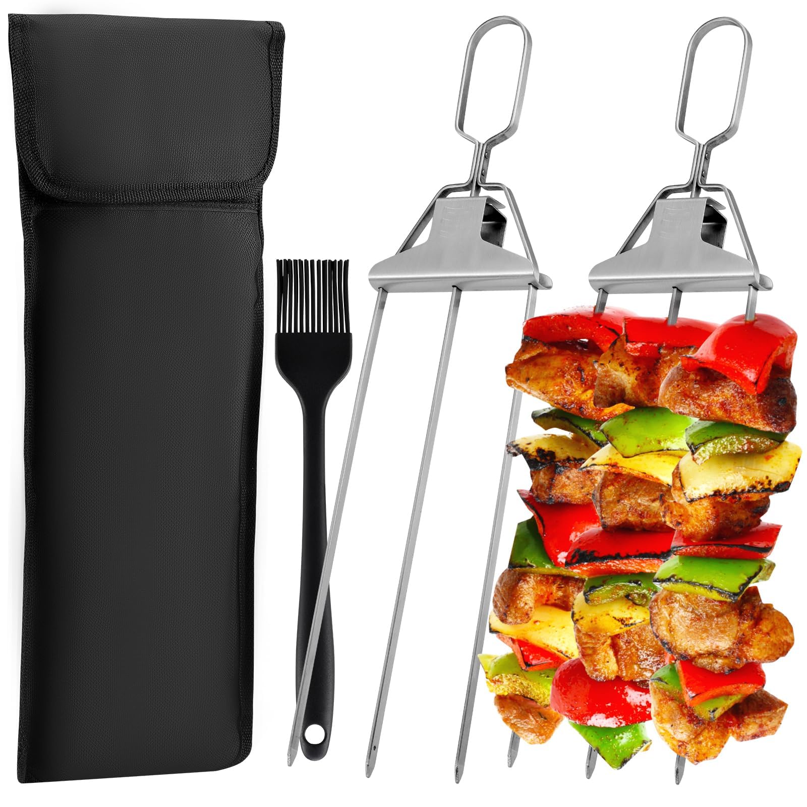 UrbanHomes BBQ Tool Metal Skewer 3 Way Grill Skewers, 3-Prong Kabob Skewers Stainless Steel with Barbecue Accessories for Outdoor Camping Bbq