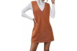 VETIOR Women's Sweater Vest Dresses Overall V Neck Sleeveless Cute Pinafore Dress with Pockets 2024