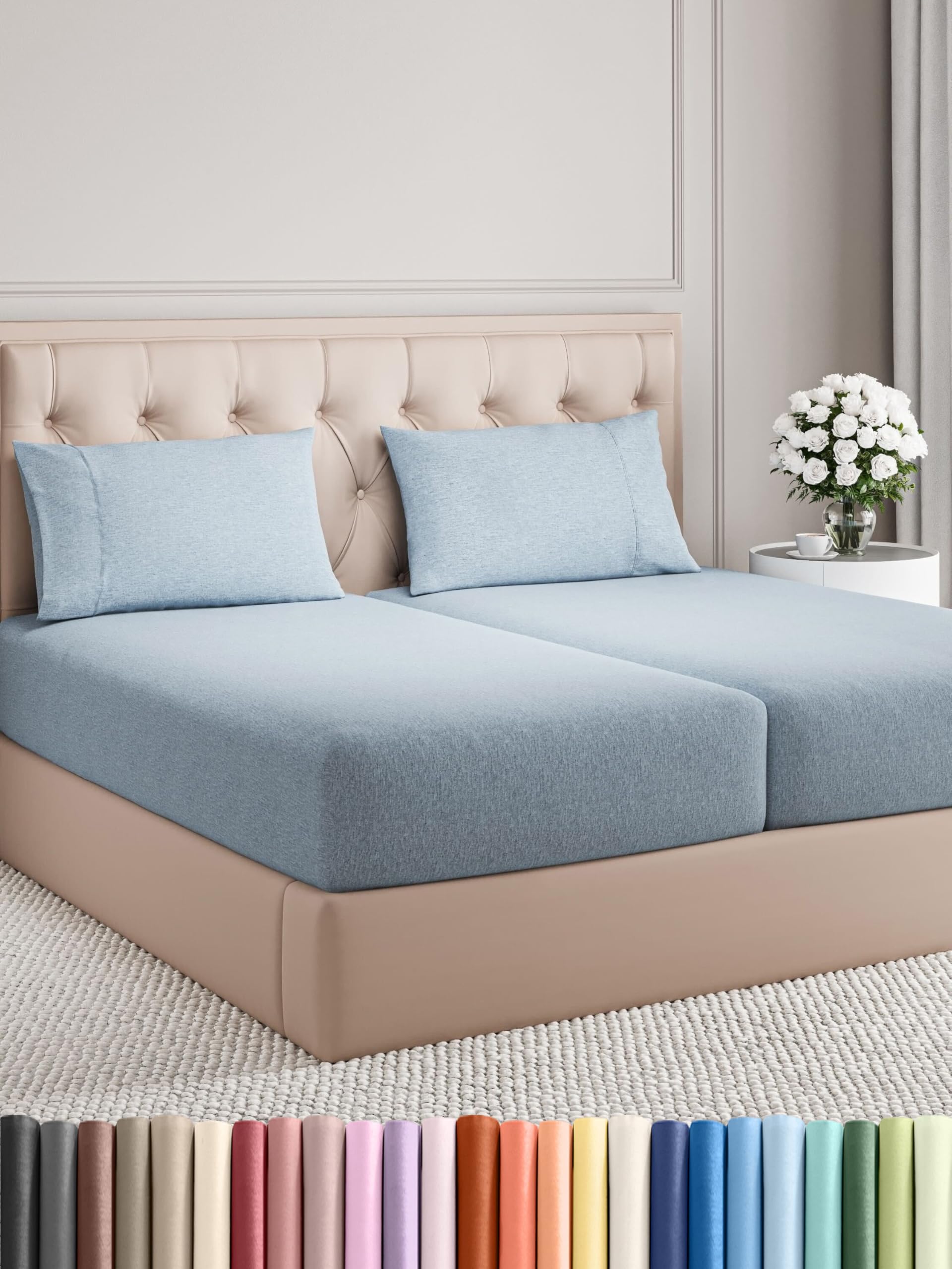 Photo 1 of Split King Size 5 Piece Sheet Set - Comfy Breathable & Cooling Bed Sheets Set - Hotel Luxury Bedding for Women, Men, Kids, Teens, Boys & Girls - Deep Pockets & Wrinkle Free - Blue (Heathered Sheets)