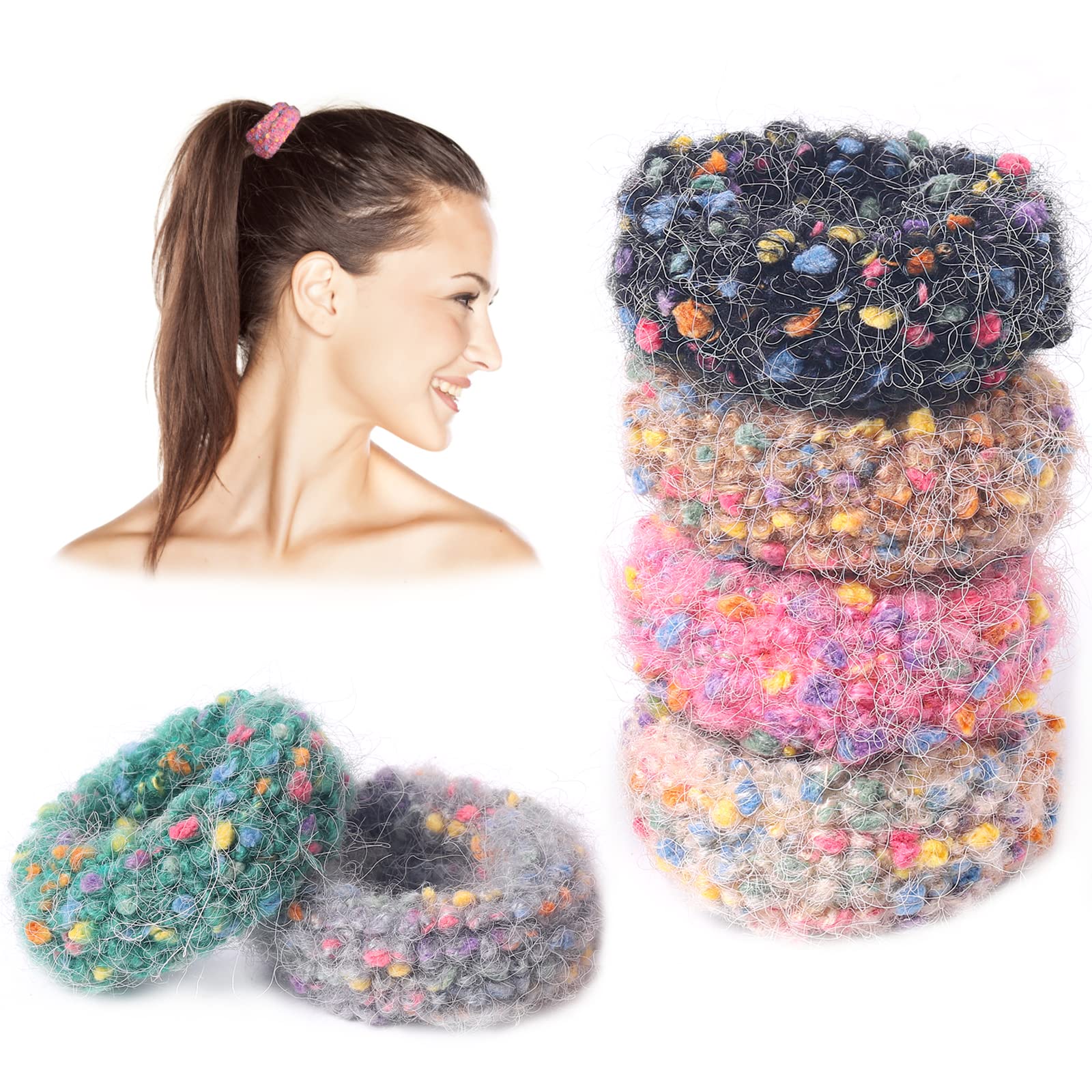 Furry Pompoms Hair Scrunchines Flurry Hair Bobbles,6 Pieces Plush Fur Hair Ties Pom Pom Hair Bobbles Women Thick Hair Bands Elastic Hair Ropes for Women Girls Ponytail Scrunchines C1