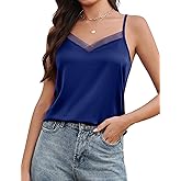 Avidlove Womens Silk Satin Tank Tops Mesh V Neck Camisole Adjustable Spaghetti Strap Summer Basic Cami Tank Shirt