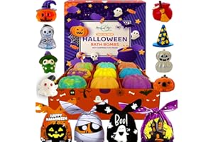 MINERAL ME CALIFORNIA Halloween Bath Bombs for Kids with Toys Inside - Organic Bubble Bath Fizzies with Surprise Halloween Gifts and Treat Bags. Gentle and Kids Friendly Bubble Bath Fizzy, Trick or Treat for Boy and Girls