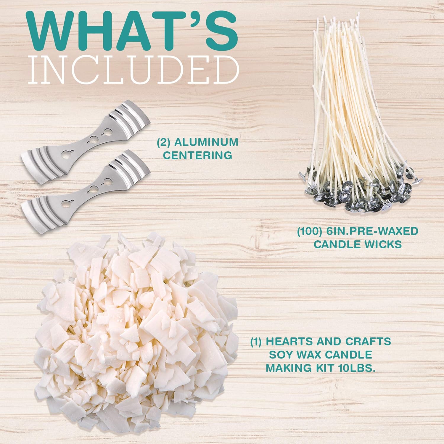Hearts and Crafts Soy Wax and DIY Candle Making Supplies | 10lb Bag with 100 6-Inch Pre-Waxed Wicks, 2 Centering Devices: Arts, Crafts & Sewing