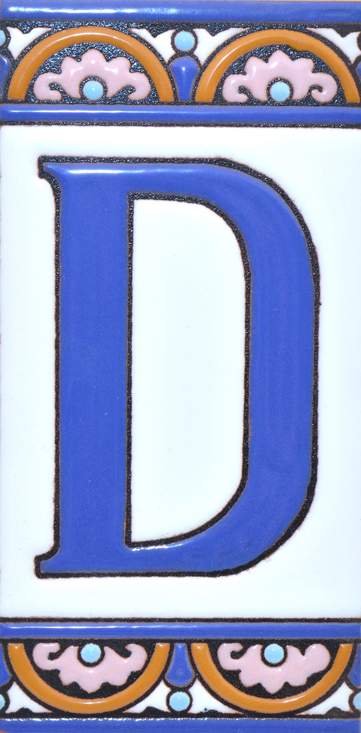House letters 6 inch. Handpainted house letter tiles for signs, addresses and names. Address numbers for houses. House address numbers and letters. Design ARCO GRANDE 5,86" x 2,91" (LETTER D)